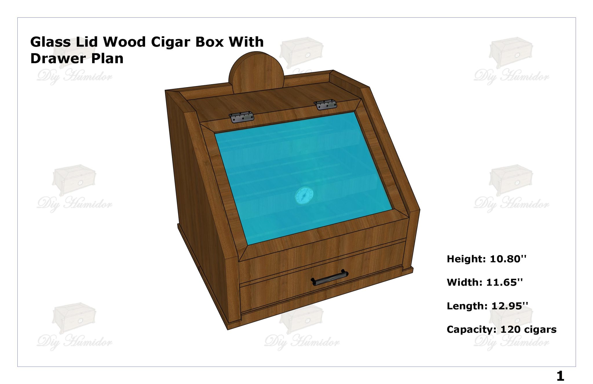 Glass Lid Wood Cigar Box With Drawer Plan_01