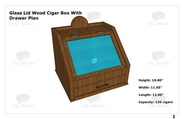Glass Lid Wood Cigar Box With Drawer Plan, Humidor Plans PDF, Wood Cigar Box Plans PDF, Fine Woodworking Humidor Plans PDF, Best Woodworking Humidor Plans PDF